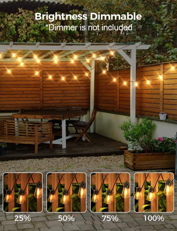 XMCOSY+ 96Ft Outdoor String Lights - LED Waterproof Patio Lights with 32 Edison Bulbs, Dimmable Hanging String Lights for Outside, Porch, Yard, House