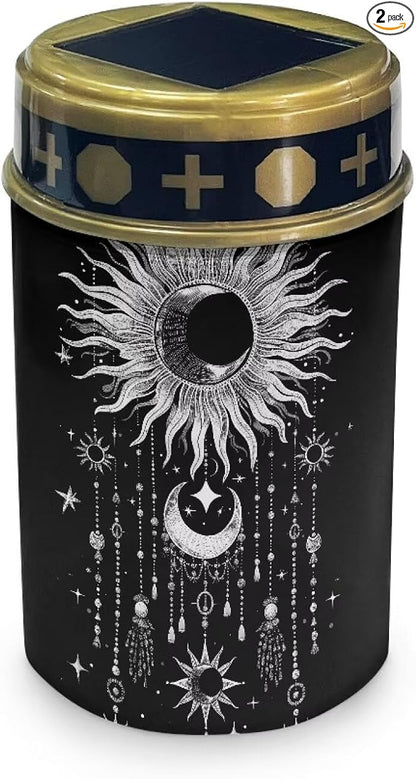 HUGS IDEA Sun Moon Solar Cemetery Lights for Grave Gothic Solar Memorial Lanterns Angel Garden Ornaments Waterproof Led Lanterns for Day-Night Illumination in Gardens