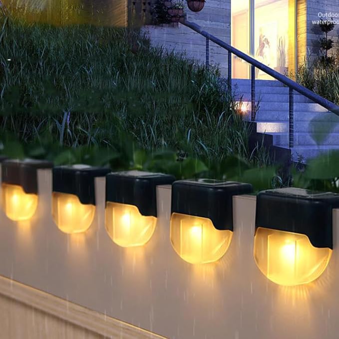Alipis 4pcs Solar Outdoor Stair Lights, Black Warm Light Solar Pathway Lamps, Waterproof Landscape Step Lighting for Garden Deck Patio Fence