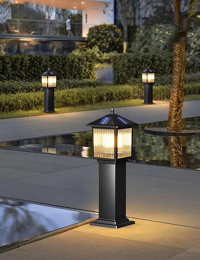 23.6" Solar Pathway Light with Stripe Glass IP65 Waterproof Solar Landscape Path Lights Outdoor Aluminum Housing Bollard Lights for Garden Lawn Yard Porch Patio