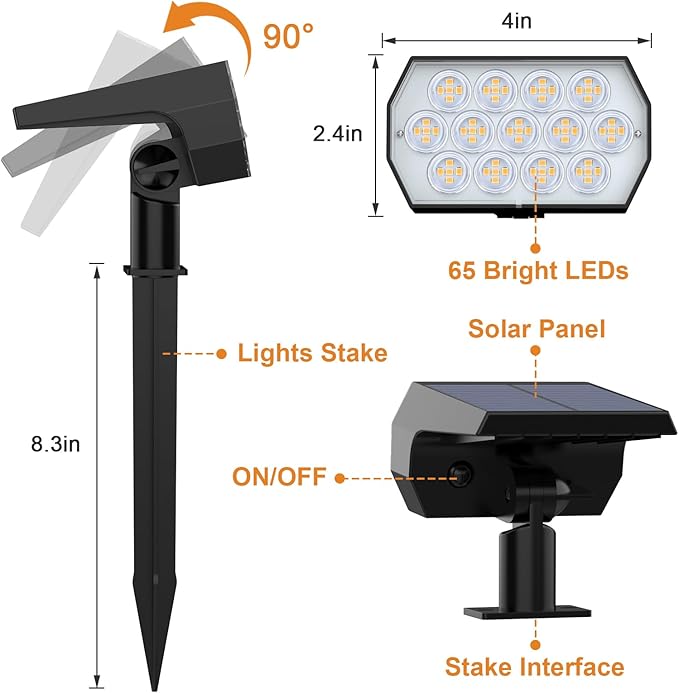 WELALO Solar Spot Lights Outdoor, [6 Pack/65 LED/3 Modes] Solar Landscape Spotlights, Solar Powered Security | Lumora