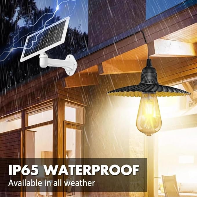 Solar Pendant Light Indoor Outdoor Solar Shed Light IP65 Waterproof 2 Charging Way Hanging Gazebo Barn Lights with Pull Cord
