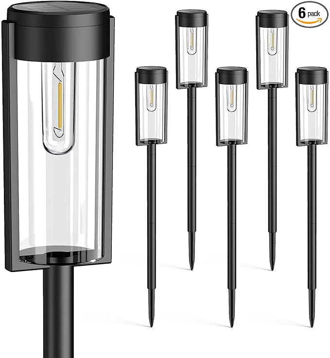 Solar Pathway Lights Outdoor 6 Pack, Upgraded Super Bright Up to 12 Hrs Long Lasting Solar Outdoor Lights, IP65 Waterproof Auto ON/Off Landscape Path Lights for Walkway Driveway Patio Yard