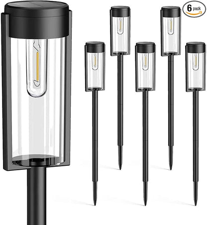 Solar Pathway Lights Outdoor 6 Pack, Upgraded Super Bright Up to 12 Hrs Long Lasting Solar Outdoor Lights, IP65 Waterproof Auto ON/Off Landscape Path Lights for Walkway Driveway Patio Yard