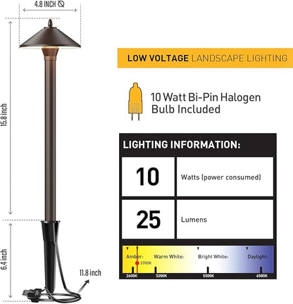 Malibu Low Voltage Pathway Lights, 10W Pro Style Halogen Landscape Lighting, 2Pack 2700K Warm White Path Light, 12V AC Bronze Outdoor Walkway Lights for Yard Garden 8308-9103