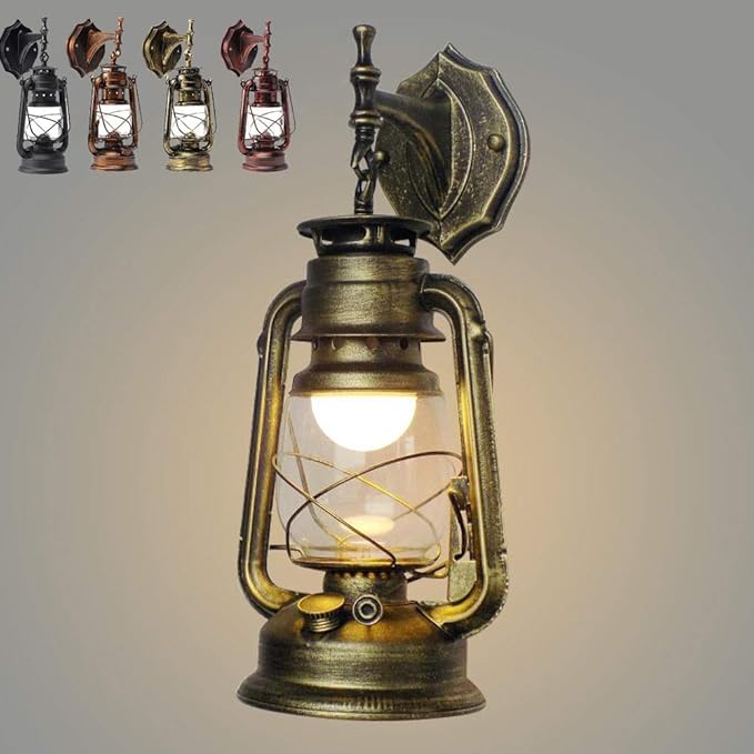 FIKNEE Rustic Wall Sconce Lighting - Antique Vintage Lantern Light Fixture for Porch, Garden, Yard - Retro Outdoor Lamp (Green)