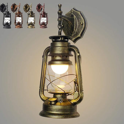 FIKNEE Rustic Wall Sconce Lighting - Antique Vintage Lantern Light Fixture for Porch, Garden, Yard - Retro Outdoor Lamp (Green)