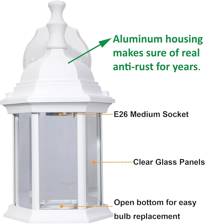 LIT-PaTH Outdoor Wall Lantern, Wall Sconce as Porch Lighting Fixture, E26 Medium Base Max 60W, Aluminum Housing | Lumora
