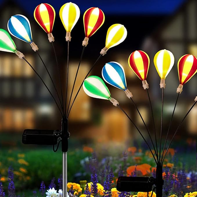 2pcs Solar Powered Hot Air Balloon LED Stake Lights for Outdoor Garden Lawn, Decorative Solar Pathway Lights with Firefly Effect for Patio and Camping