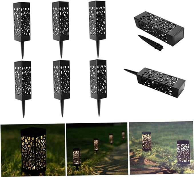 6Pcs Hollow Out Solar Lawn Lights Outdoor Garden Solar Light with Ground Plug for Landscape Lighting Warm White | Lumora
