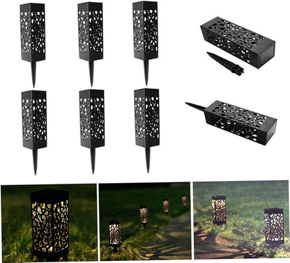 6Pcs Hollow Out Solar Lawn Lights Outdoor Garden Solar Light with Ground Plug for Landscape Lighting Warm White Light Black