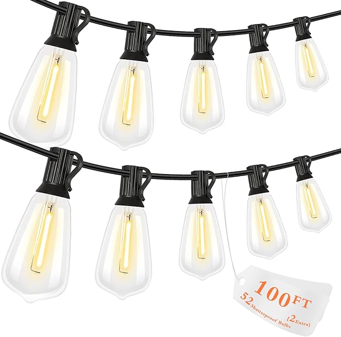 100FT LED Outdoor String Lights, Waterproof Patio Lights with 50+2 Edison Shatterproof Bulbs, Outside Hanging | Lumora