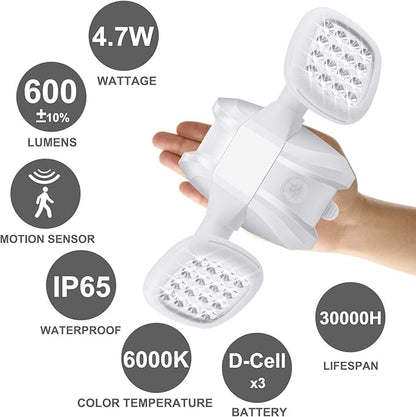 HONWELL Motion Sensor Light Outdoor Battery Powered Outside Security Flood Light Cordless IP65 Waterproof 32 LED Dual Head Spotlights, Motion Detector Lights for House Garage Porch Garden Shed