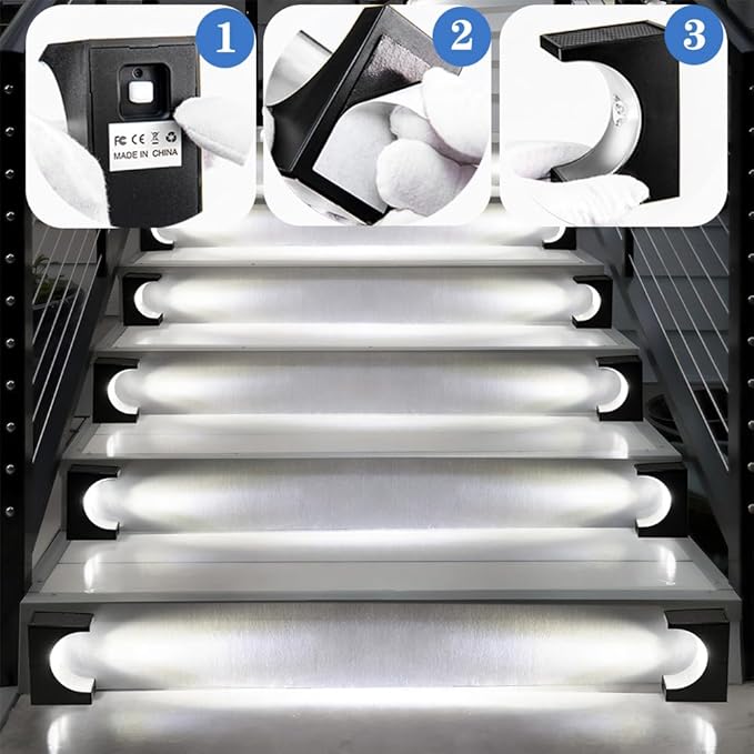 Solar Step Lights 4 Pack, Stair Lights Outdoor Waterproof, LED Step for Outside, Outdoor Solar Powered Step Lighting for Patio Decor, Deck, Porch, Front Door, Walkway (Cool White)