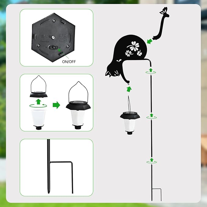 Cat Solar Lights Outdoor Garden Decoration, Solar Cat Garden Statue, Outdoor Metal Decorative Garden Stakes for | Lumora