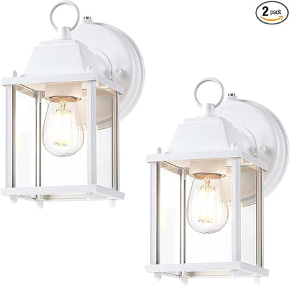 LIT-PaTH Dusk to Dawn Outdoor Wall Lantern, Wall Sconce, Waterproof Proch Light Fixture E26 Base, Aluminum Housing Glass Shade, Outdoor Rated, 2-Pack, White