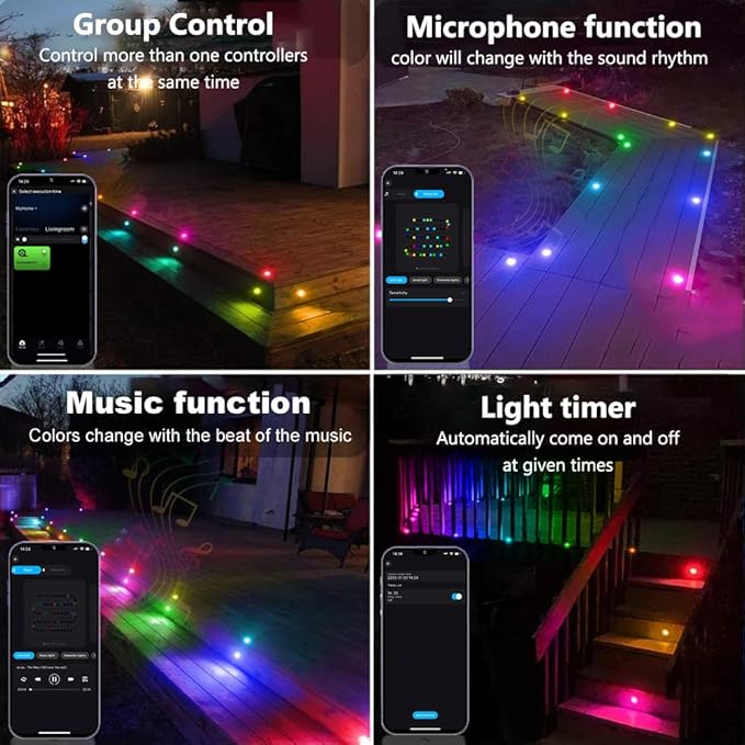 LED Deck Lights Kit, 10Pack 1.22" Low Voltage WiFi RGBW+IC Multicolor Dynamic Recessed Deck Lighting Work with Alexa/Google Home, IP67 Waterproof 12V Step Lights Outdoor for Garden Yard Path Stairs