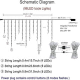 Orangie LED Icicle Lights, 96 LEDs 9.8ft 8 Modes, Curtain Fairy Light, LED String Light - Decorative Outdoor Light | Lumora
