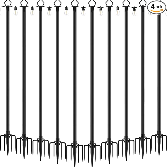 4 Pack 2.8 FT String Light Poles,Metal Lights Poles for Outdoor String Light, Rustproof Heavy Duty for Outside | Lumora
