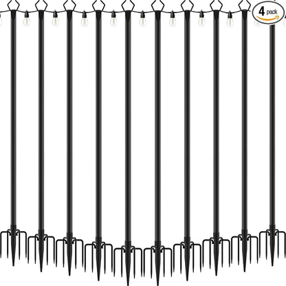 4 Pack 2.8 FT String Light Poles,Metal Lights Poles for Outdoor String Light, Rustproof Heavy Duty for Outside Garden,Patio,Wedding,Backyard,Deck,Party