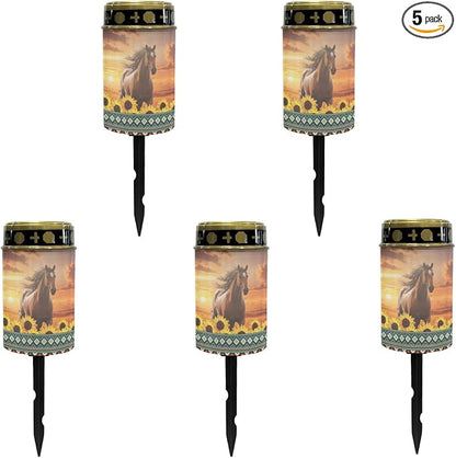 Western Aztec Horse Solar Light for Garden Yard,Horse Solar Pathway Lights Outdoor Waterproof Landscape Lighting Solar Lantern Flameless Warm White Lights Sunflower