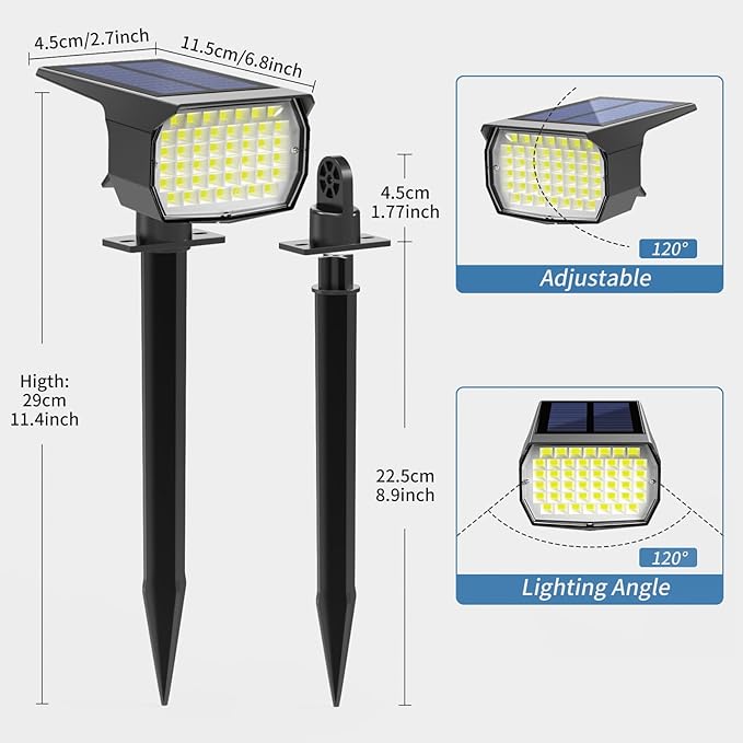 Solar Spot Lights Outdoor Waterproof IP65, 12 Pack Landscape Spotlights with 46 LEDs, 3 Modes Auto On/Off Solar | Lumora