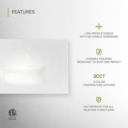 ASD LED Recessed Step Light Fixture, Dusk To Dawn Outdoor Stair Tread Lighting | 3CCT, Photocell, Waterproof, ETL Listed | 3W 120LM 3000K-5000K 120V | Staircase Hardwired Illumination | White, 12 Pack