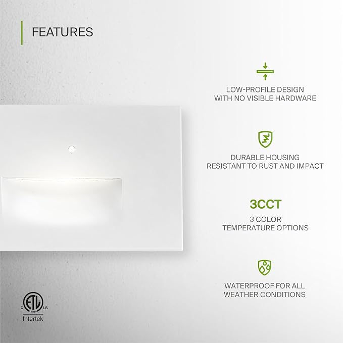 ASD LED Recessed Step Light Fixture, Dusk to Dawn Outdoor Stair Tread Lighting | 3CCT, Photocell, Waterproof, ETL | Lumora