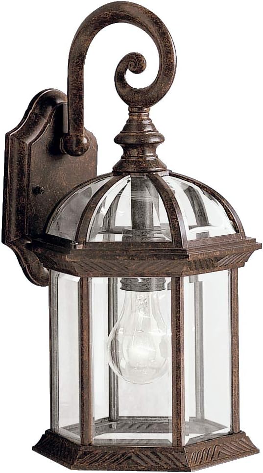 Kichler Barrie 15.5" 1 Light Outdoor Wall Light with Clear Beveled Glass in Tannery Bronze, 7 in
