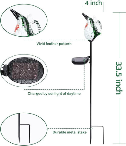Afirst Solar Hummingbird Garden Stake Lights Hand Blown Glass Decorative Garden Pathway Lights Outdoor Waterproof Bird Glass Stakes 2 Pack