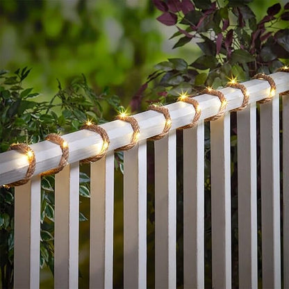 Solar String Lights Outdoor, Waterproof Natural Hemp Rope Lights with Remote/Rechargeable Port,Dimmable Outdoor Solar Light Cafe Lights for Garden Bistro Party Porch Yard Balcony (100led 5m)