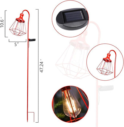 2 Pack Solar Pathway Lights Outdoor Waterproof Solar Powered Metal Path Lighting for Garden Backyard Landscape Lighting, Decor Lights Gift for Women, Red