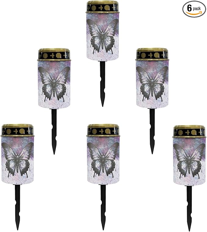 Black Butterfly Solar Pathway Lights Outdoor Waterproof Garden Lights Pretty Solar Stake Lights Galaxy Space Flameless Walkway Lights LED Solar Powered Fairy Lights for Outside