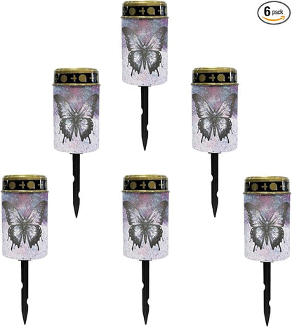 Black Butterfly Solar Pathway Lights Outdoor Waterproof Garden Lights Pretty Solar Stake Lights Galaxy Space Flameless Walkway Lights LED Solar Powered Fairy Lights for Outside