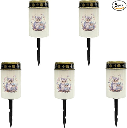 Purple Owl Solar Stake Lights Waterproof Outdoor Garden Lights Flameless Lights Solar-Powered Fairy Lights for Outside,Solar Pathway Lights for Yard Patio Driveway Walkway Lights