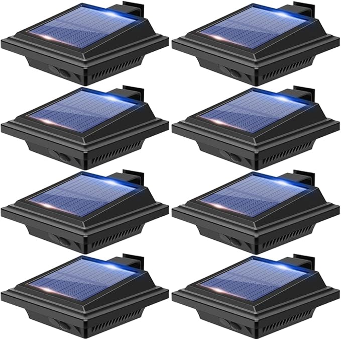 Gutter Lights,40 LEDs Solar Patio Decor Lights, Deck Light Outdoor Waterproof Fence Light for Wall Backyard Porch, Patio, Pool,Step Stairs, Yard, Garden, Pathway (8Pack-Black,Cool White Light)