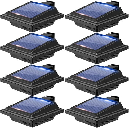 Gutter Lights,40 LEDs Solar Patio Decor Lights, Deck Light Outdoor Waterproof Fence Light for Wall Backyard Porch, Patio, Pool,Step Stairs, Yard, Garden, Pathway (8Pack-Black,Cool White Light)