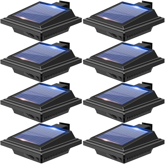 Gutter Lights,40 LEDs Solar Patio Decor Lights, Deck Light Outdoor Waterproof Fence Light for Wall Backyard Porch, Patio, Pool,Step Stairs, Yard, Garden, Pathway (8Pack-Black,Cool White Light)
