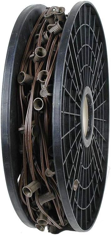Novelty Lights 250 Feet C7/E12 Socketed Wire Spool, 12 Inch Spacing, Brown Wire 8 Amp SPT-1 Commercial Grade Reel | Lumora