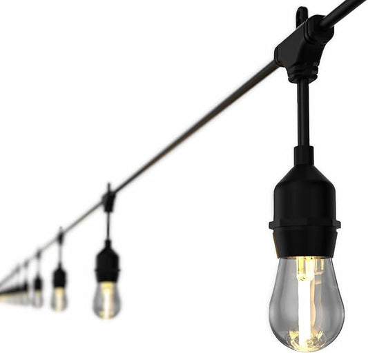 Outdoor Commercial Shatterproof LED String Light – 6 Bulbs, Plug-in, Weather-Resistant, Warm White, Energy-Efficient (48FT)