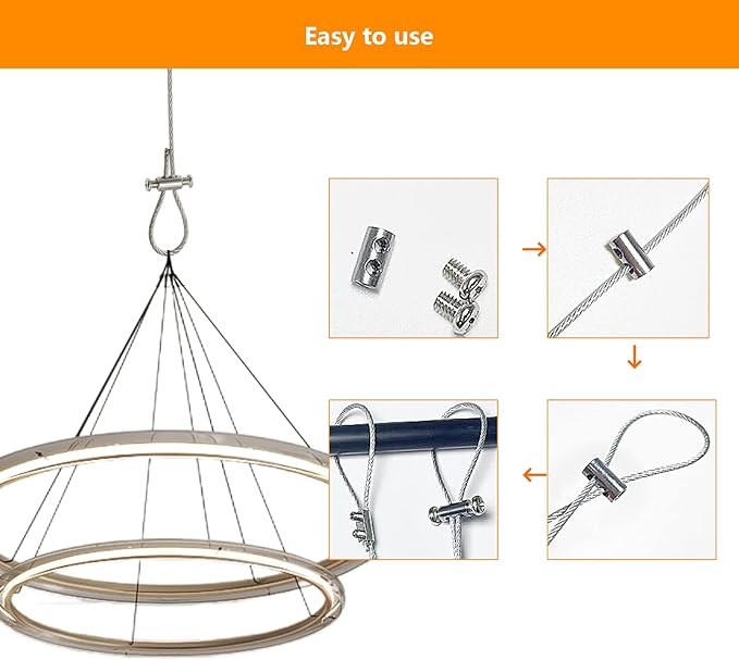 String Lights Hanging Kit with 197Ft Nylon Coated, 304 String Light Cable, Shade Sail Hardware kit, Outdoor Light | Lumora