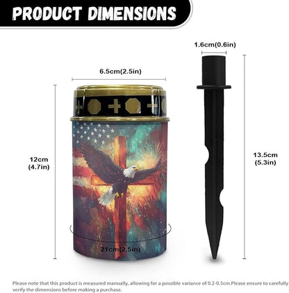 Solar Stake Lights Eagle with Cross Memorial Cemetery Decorations Solar Powered Lights