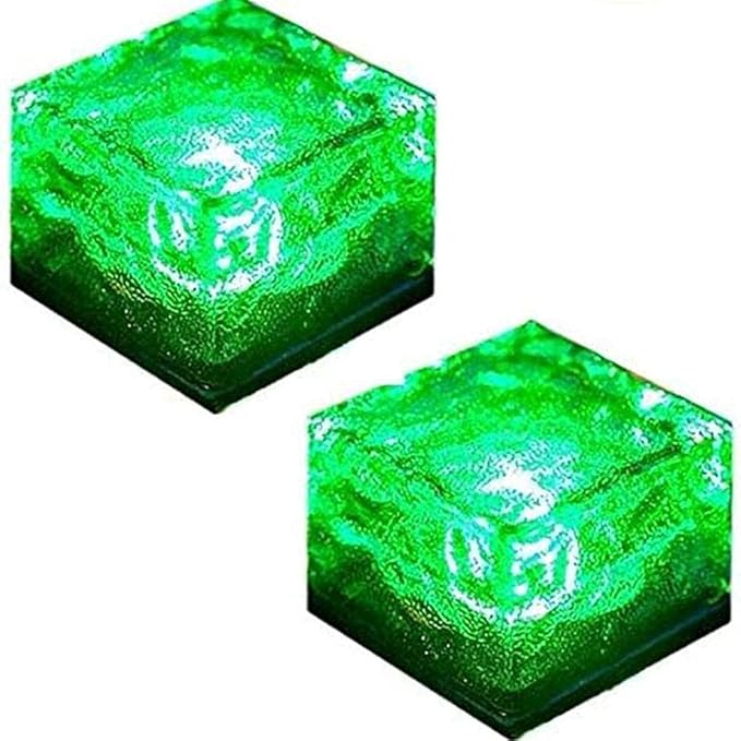 Solar Ice Cube Lights - Solar Brick Light LED Landscape Light Crystal Brick Light Outdoor Path Lights Waterproof for Outdoor Garden Patio Yard Lawn Pool Decoration (Green, 2pcs)