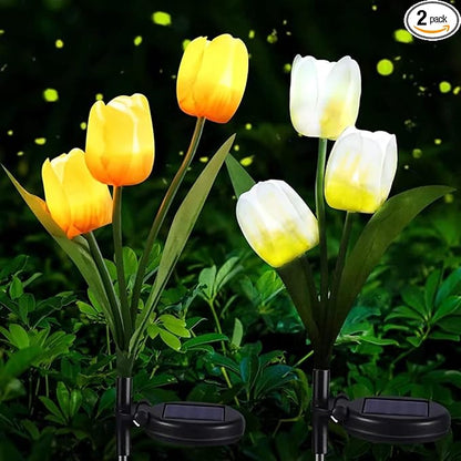 2 Pack Solar Garden Stake Lights, Outdoor Solar Tulip Flower Lights with 6 Rose Flowers, LED Rose Solar Powered Lights for Patio, Lawn, Garden, Yard Decoration