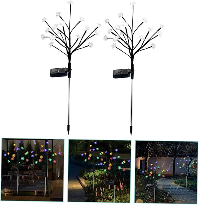 balacoo 2pcs Lotus Tree Branches Lights Solar Pathway Garden Decor High Brightness Rainproof Energy Saving