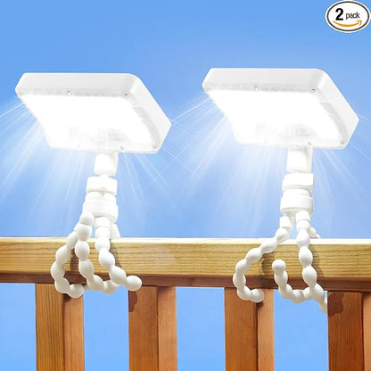 Motion Sensor Outdoor Lights with Flexible Octopus Tripod - 600LM Solar Sercurity Lights Waterproof, Dual Charging Solar Ourdoor Light for Camping,Fence, Patio (2Pack White)