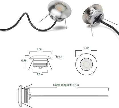 Recessed LED Deck Step Lights 6 Packs, 1W Low Voltage Mini Well Lights 3000K Warm White, Outdoor IP65 Waterproof Micro In-ground Light for Stairs, Patio, Handrail, Fence, Wall Corner, DC12V-24V