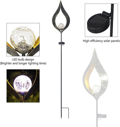 Adeco Solar Lights Outdoor Garden 42 inch Metal Crackle Glass Globe Stake Lights with Large Solar Panel Waterproof LED Lights for Ground Patio Lawn Pathway Courtyard