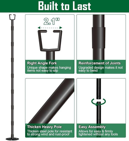 10Ft String Light Poles for Outside, Adjustable Metal Poles for Outdoor String Lights, Rustproof & Sturdy Light Stand Posts for Patio, Backyard, Deck, Garden, Party Decorations