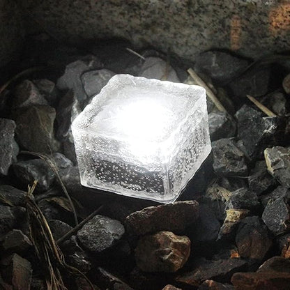 Solar Ice Glass Light,2 Packs Solar Powered Garden Lights, Waterproof IP68 Outdoor Table & Path Lights, Decorative Ice Cube for Yard (White)